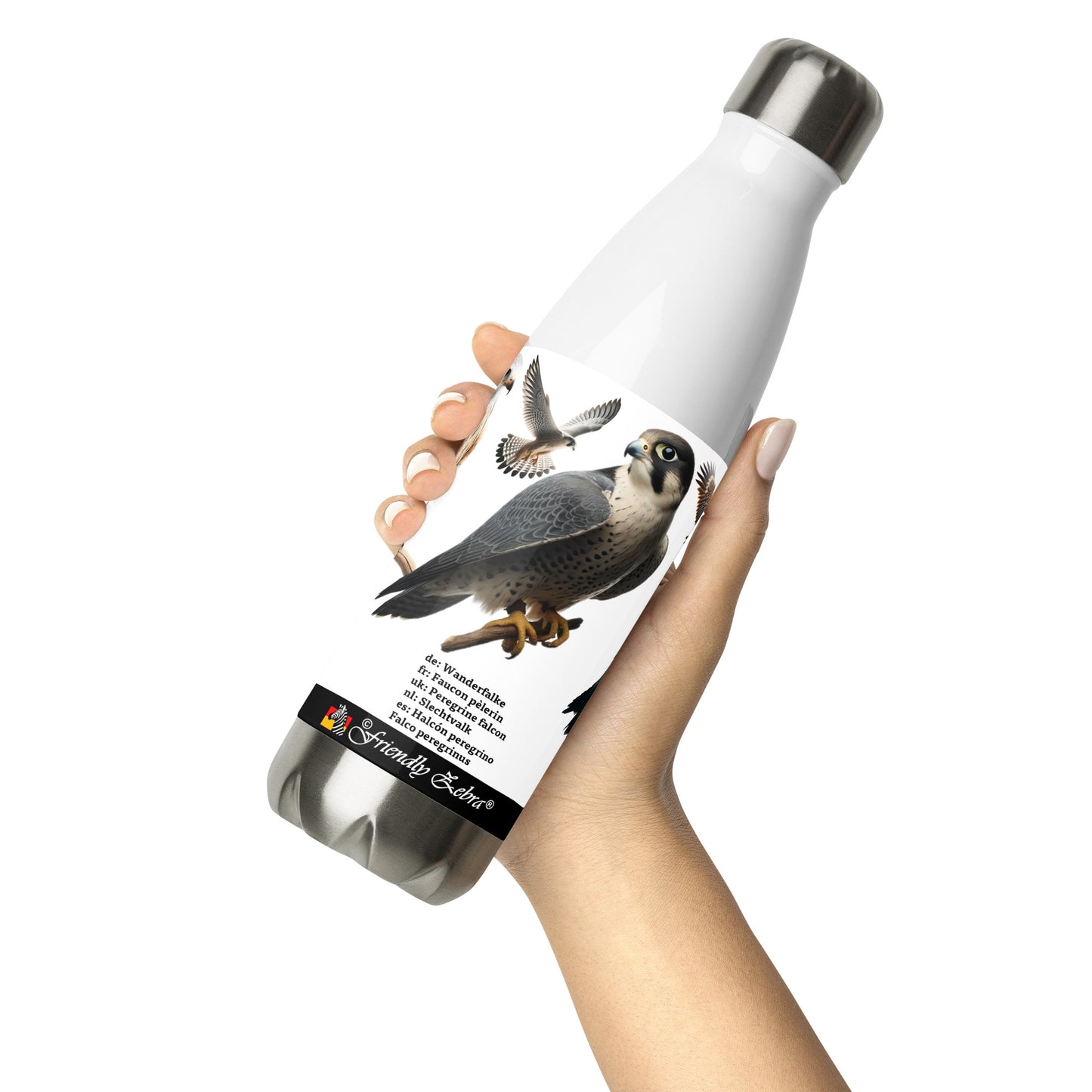 500ml Stainless steel water bottle Birds of Europe 02 Red Kite, Per. Falcon, Golden Eagle