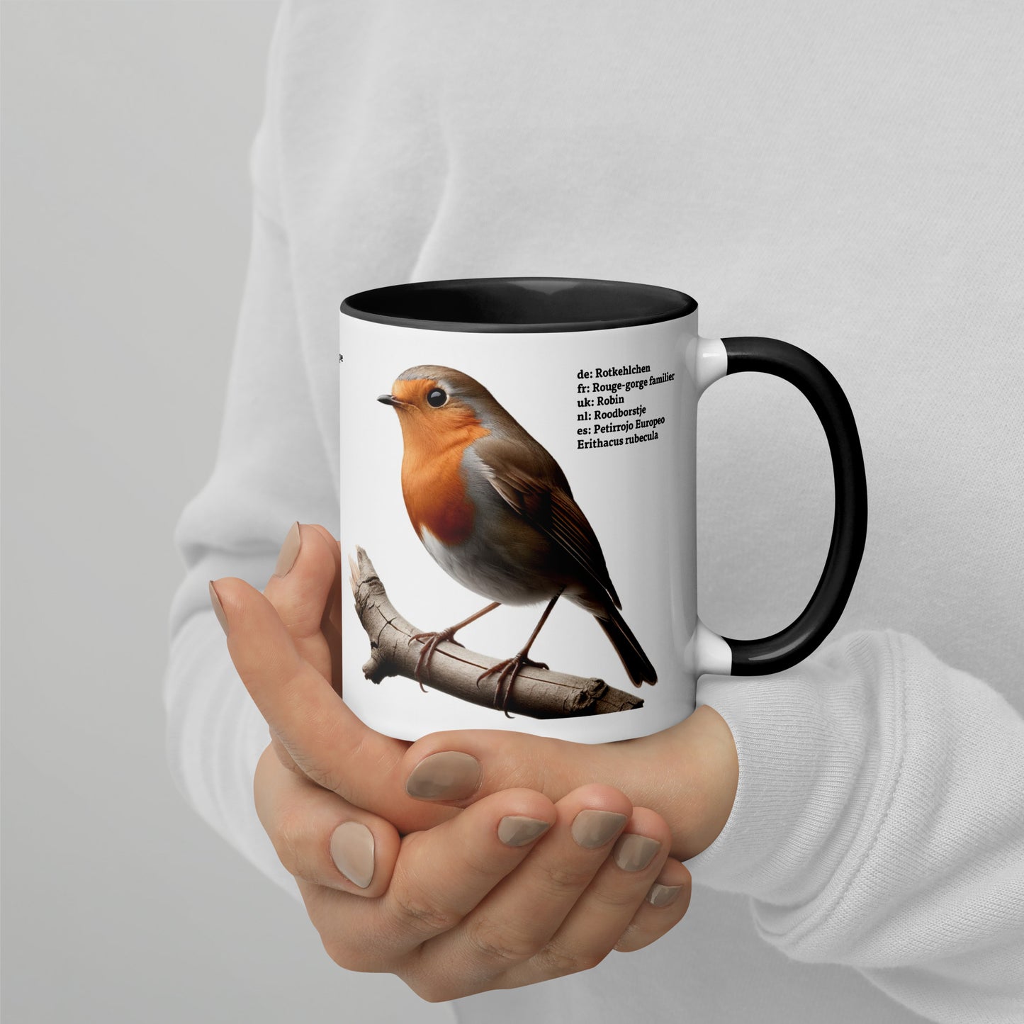 320ml Mug with Colour Inside Birds of Europe 03 Blackbird & Robin