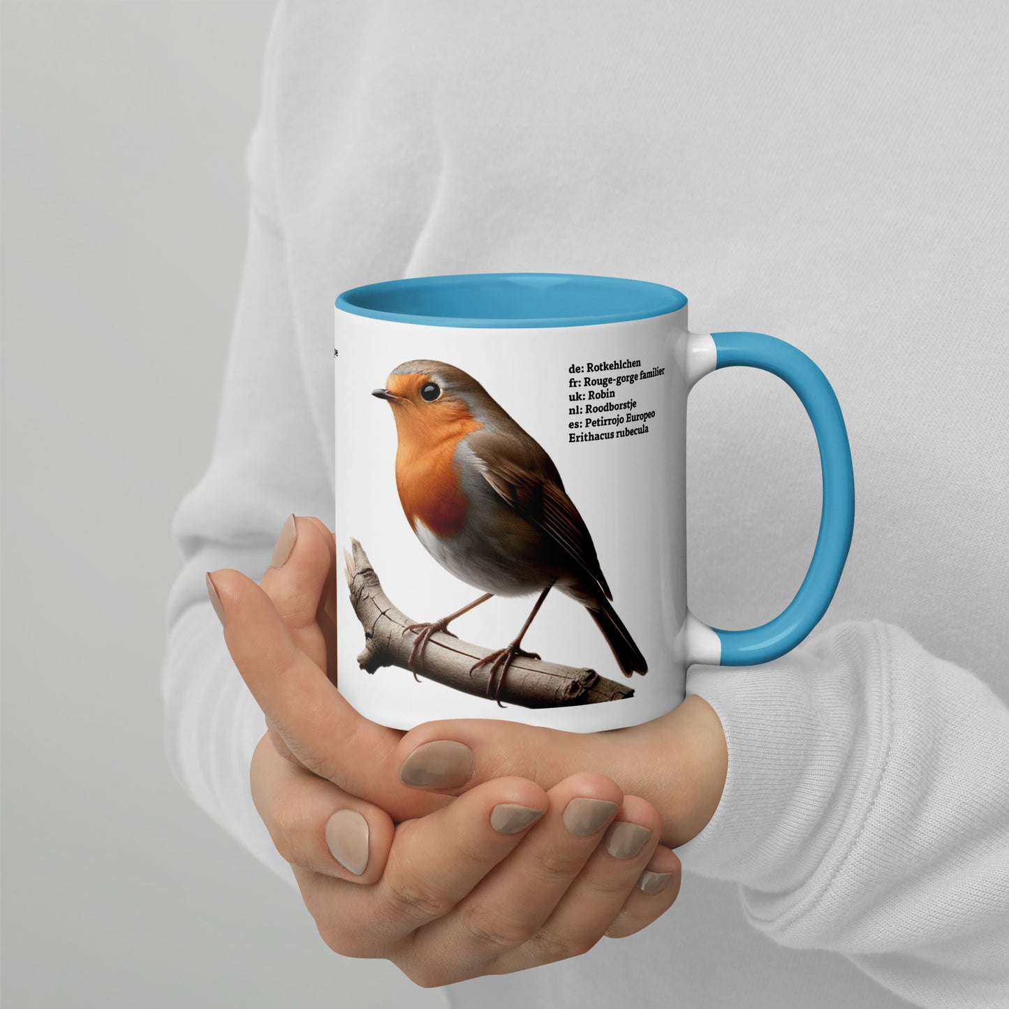 320ml Mug with Colour Inside Birds of Europe 03 Blackbird & Robin