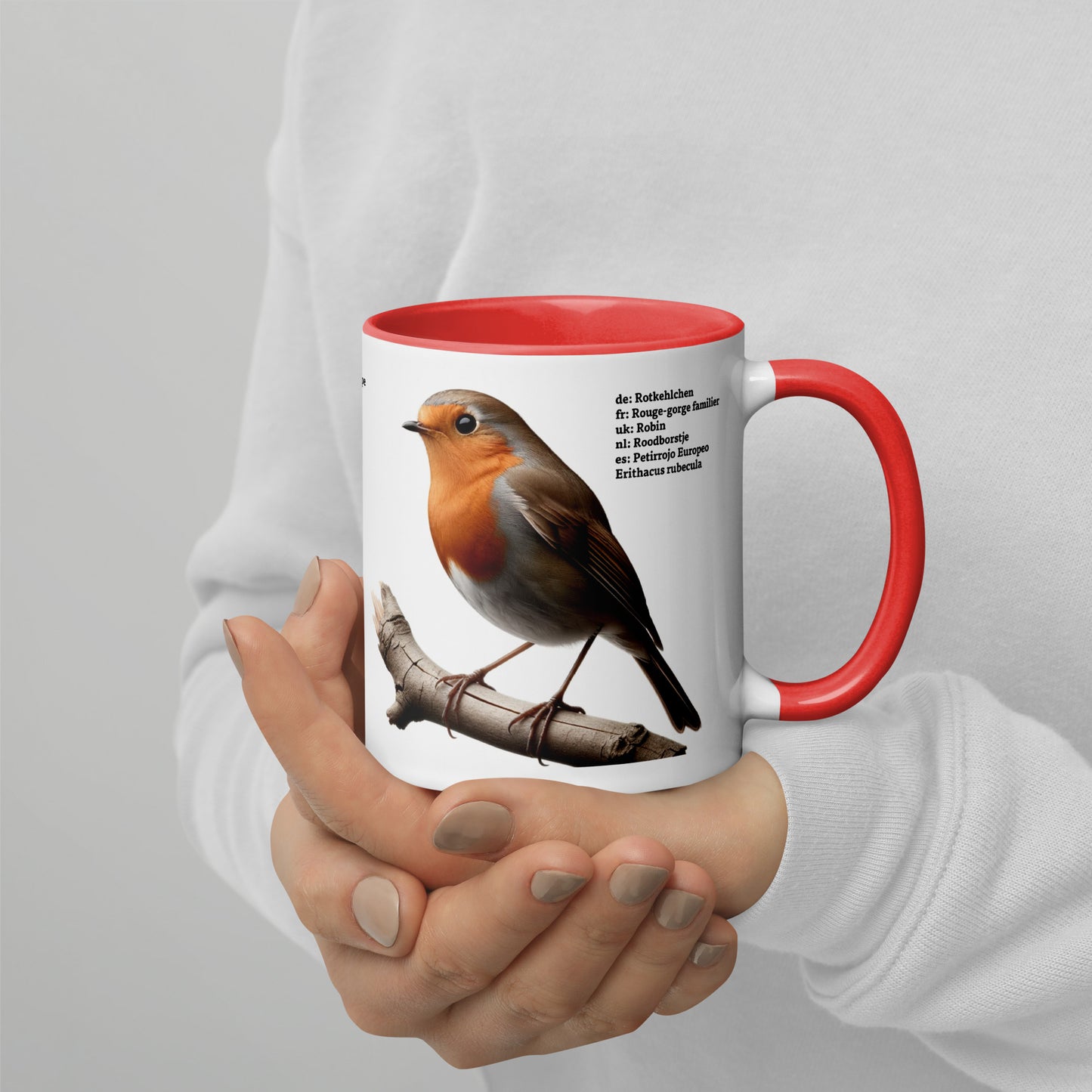 320ml Mug with Colour Inside Birds of Europe 03 Blackbird & Robin