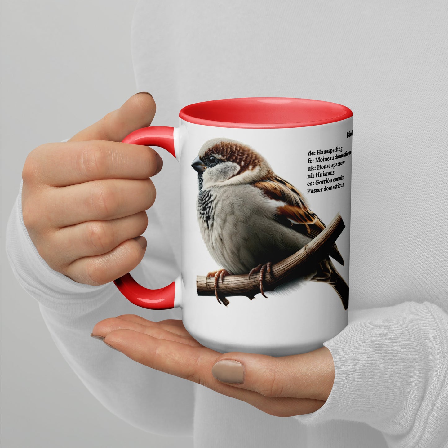 440ml Mug with colour inside Birds of Europe 01 Sparrow & Crested Tit