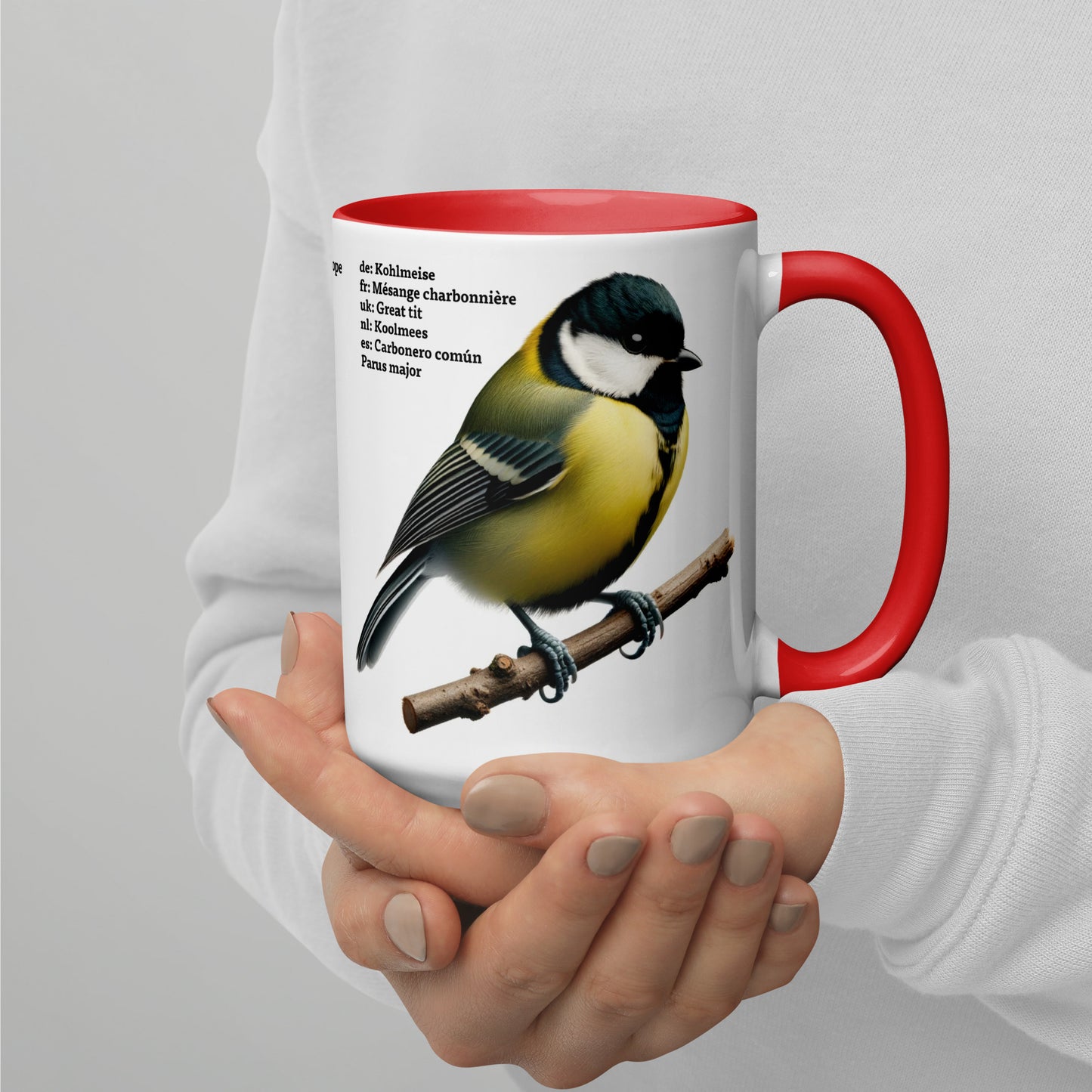 440ml Mug with colour inside Birds of Europe 02 Blue tit & Great Tit