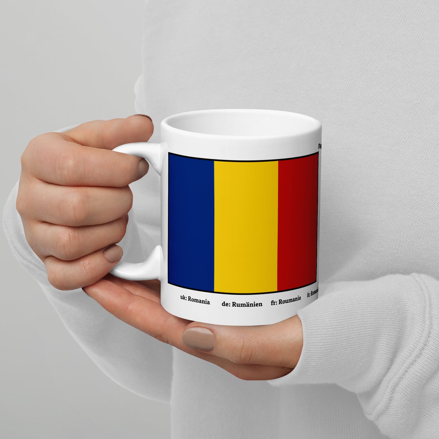 320ml, 440ml, 590ml Weiß glänzende Tasse Flaggen von Europa 06 Rumänien