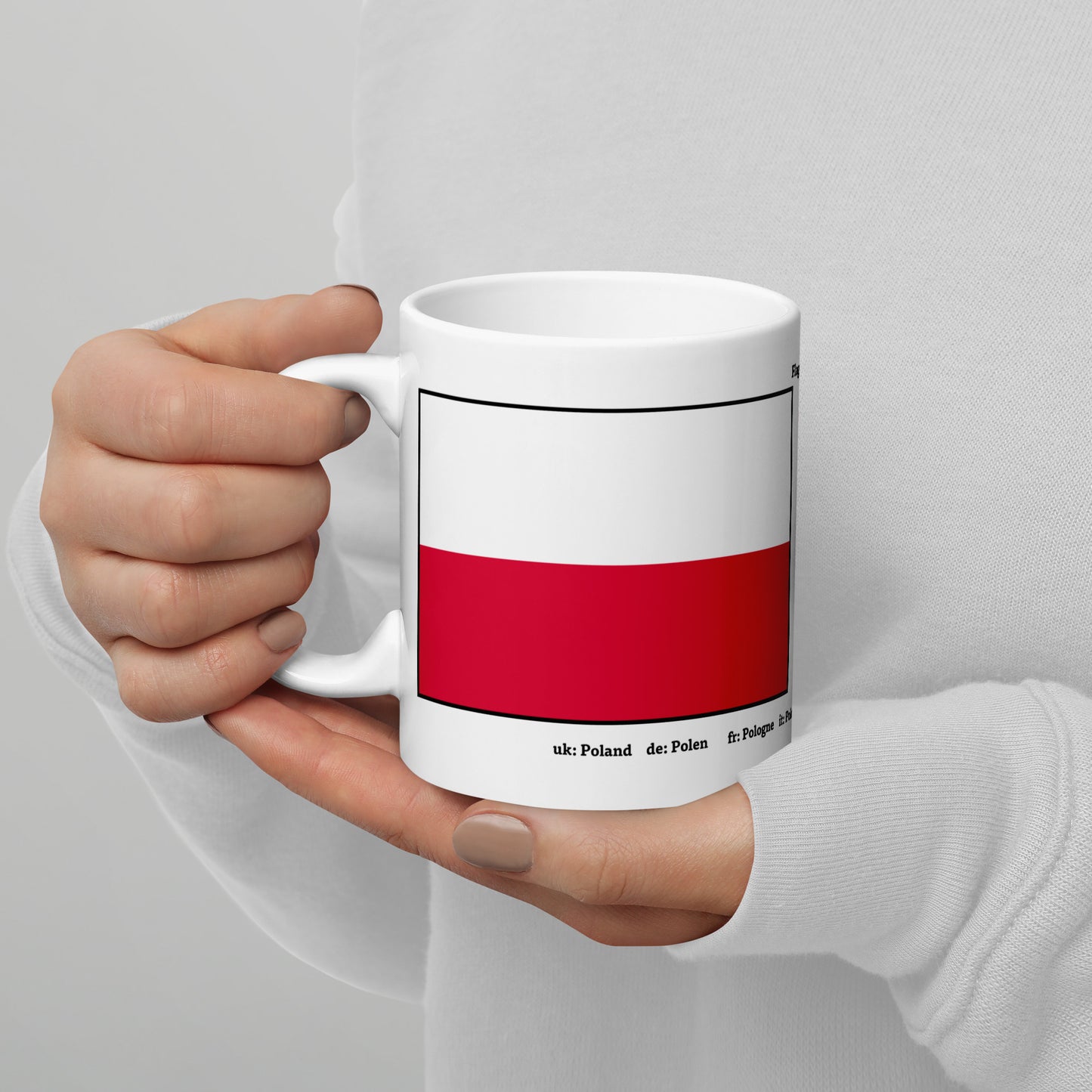 320ml, 440ml, 590ml Weiß glänzende Tasse Flaggen von Europa 02 Polen