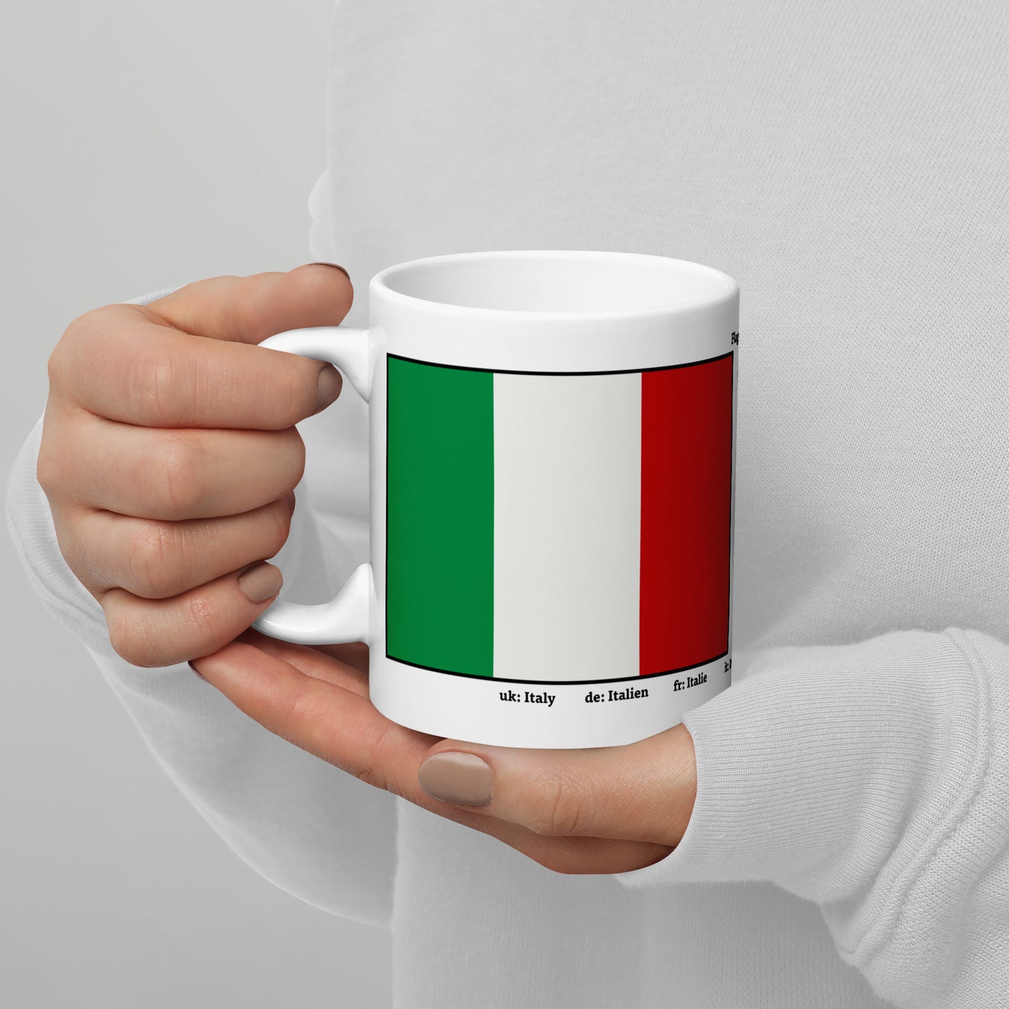 320ml, 440ml, 590ml Weiß glänzende Tasse Flaggen von Europa 01 Italien