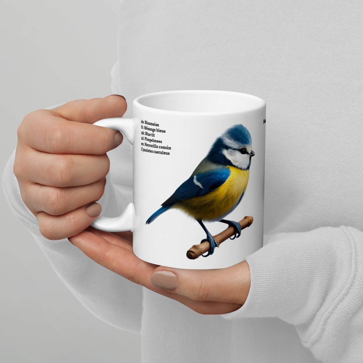 320ml White glossy mug Birds of Europe 02 Blue Tit and Great Tit