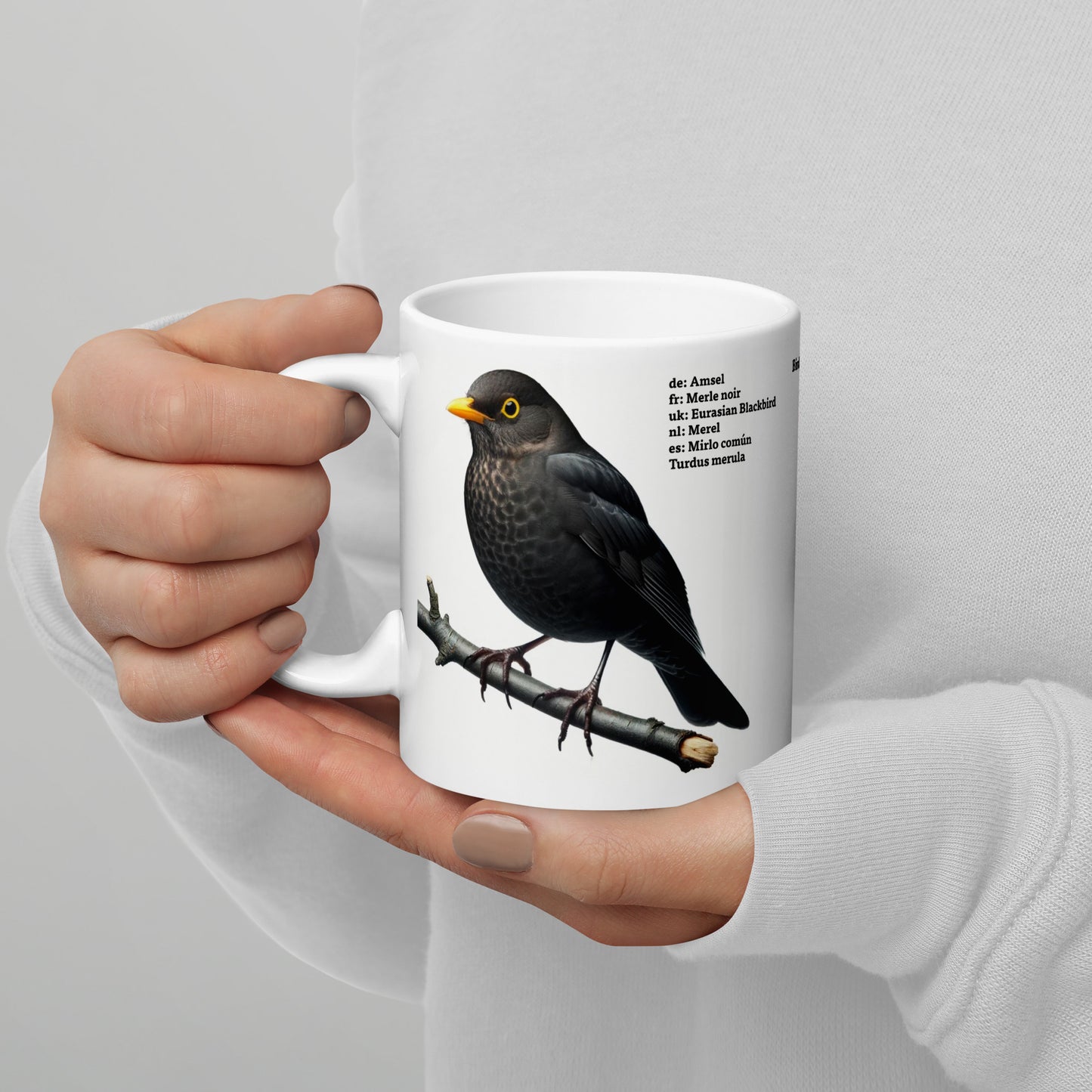 320ml White glossy mug Birds of Europe 03 Blackbird and Robin