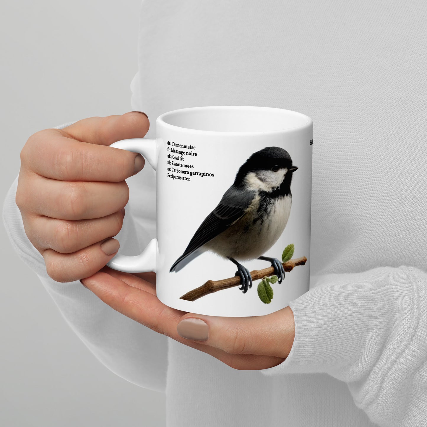 320ml White glossy mug Birds of Europe 04 Coal Tit and Collared Dove