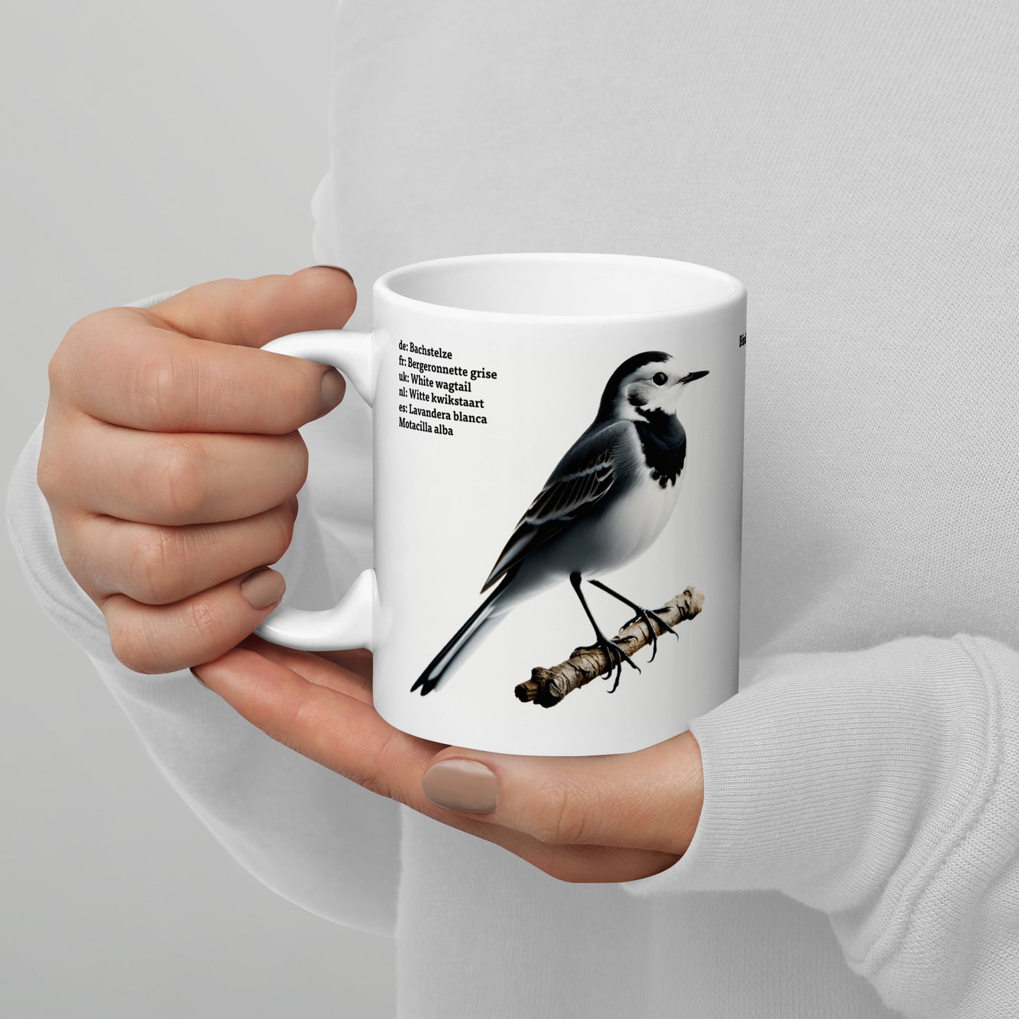 320ml White glossy mug Birds of Europe 05 White wagtail and Yellowhammer