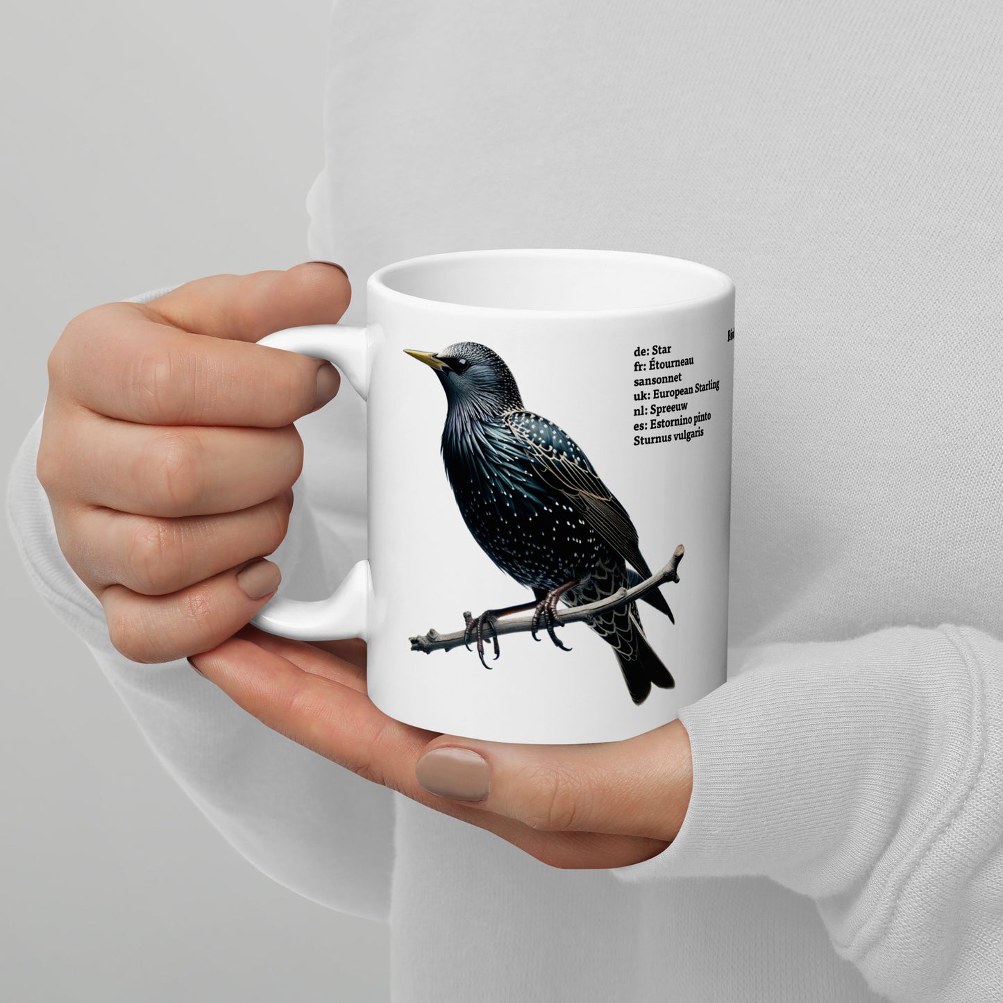 320ml White glossy mug Birds of Europe 06 Starling and Chaffinch