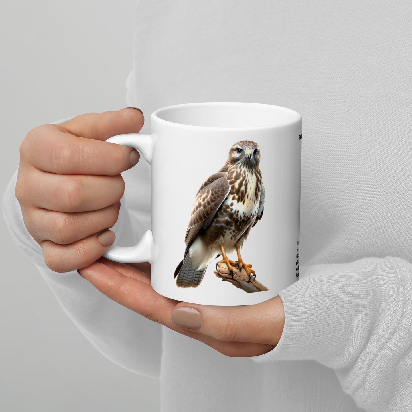 320ml White glossy mug Birds of Europe 07 Buzzard