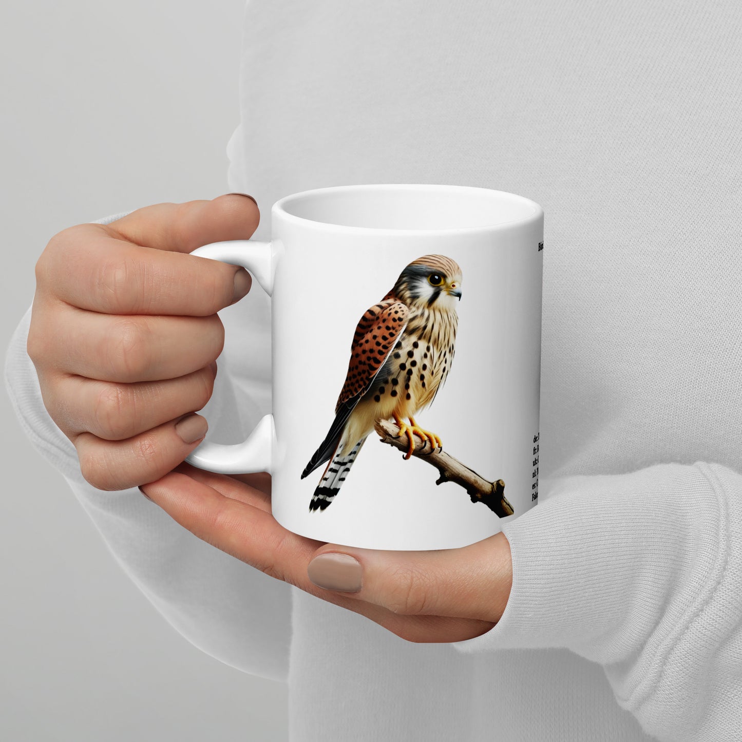 320ml White glossy mug Birds of Europe 08 Kestrel