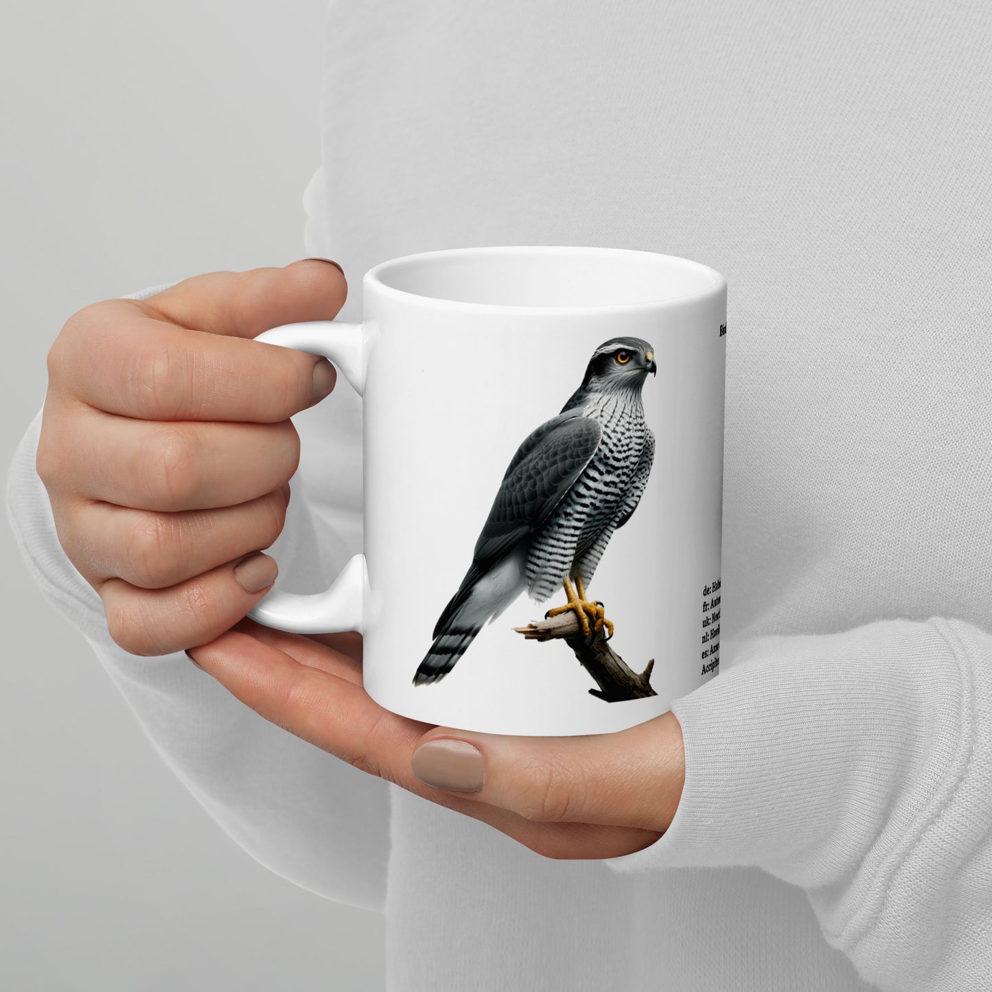 320ml White glossy mug Birds of Europe 09 Goshawk