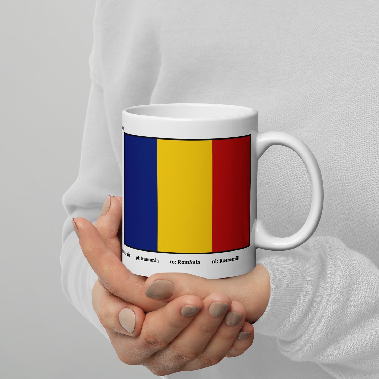 320ml, 440ml, 590ml Weiß glänzende Tasse Flaggen von Europa 06 Rumänien