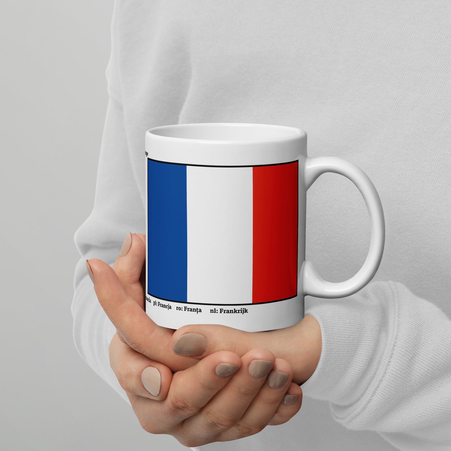 320ml, 440ml, 590ml Weiß glänzende Tasse Flaggen von Europa 04 Frankreich