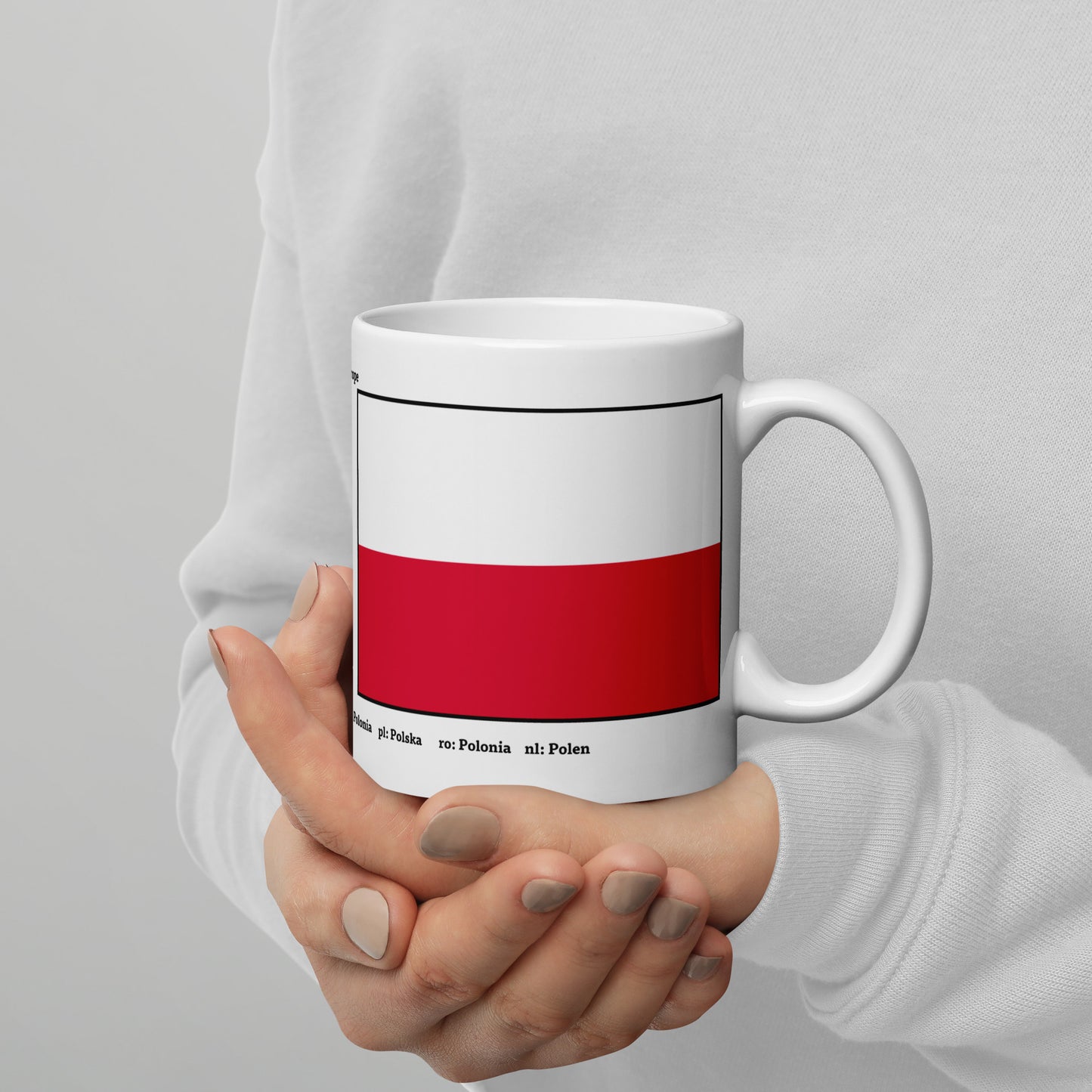 320ml, 440ml, 590ml Weiß glänzende Tasse Flaggen von Europa 02 Polen