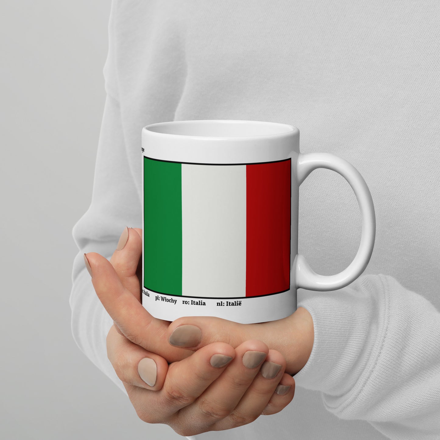 320ml, 440ml, 590ml Weiß glänzende Tasse Flaggen von Europa 01 Italien