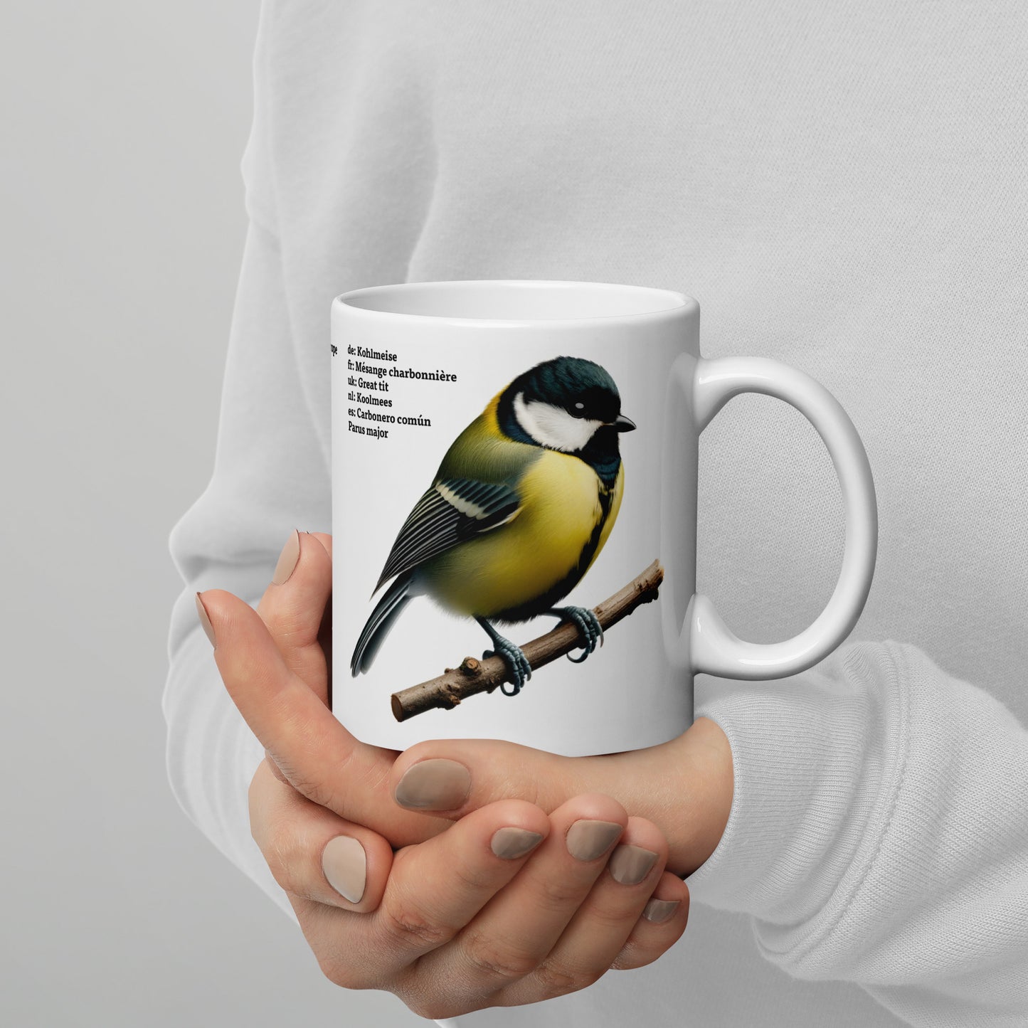 320ml White glossy mug Birds of Europe 02 Blue Tit and Great Tit