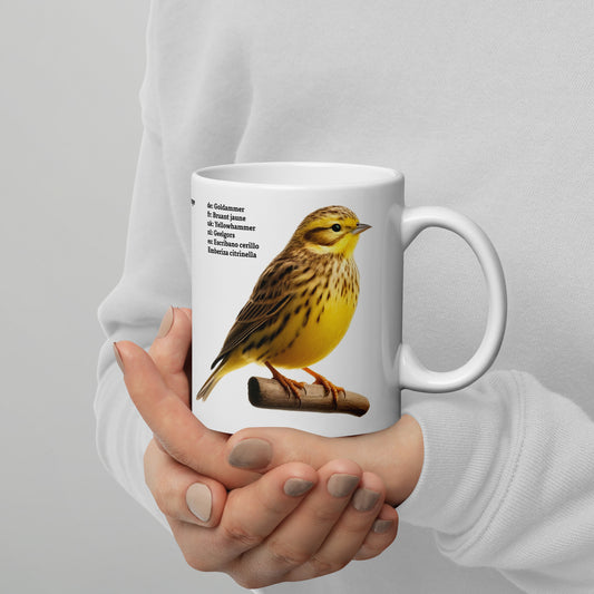 320ml White glossy mug Birds of Europe 05 White wagtail and Yellowhammer