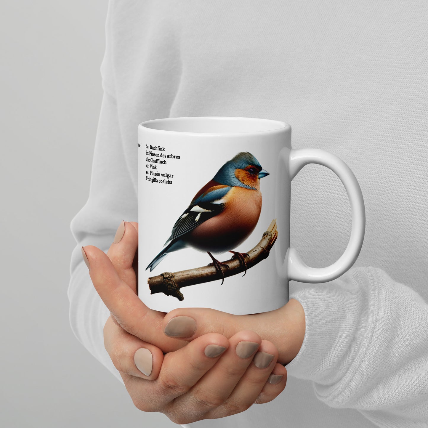 320ml White glossy mug Birds of Europe 06 Starling and Chaffinch