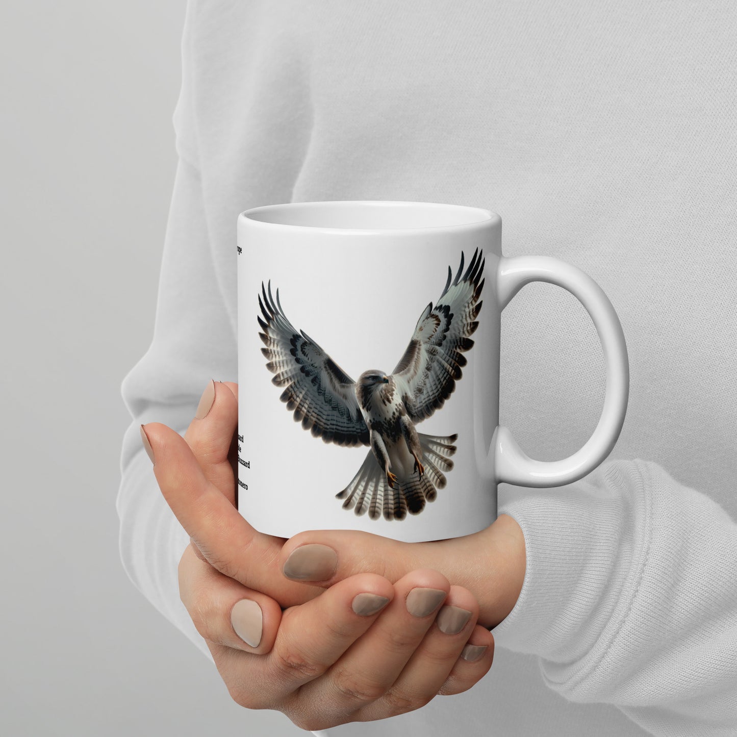 320ml White glossy mug Birds of Europe 07 Buzzard