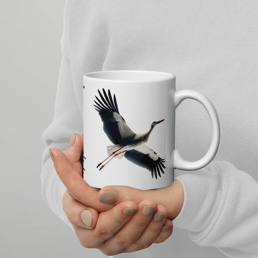 320ml White glossy mug Birds of Europe 16 White stork