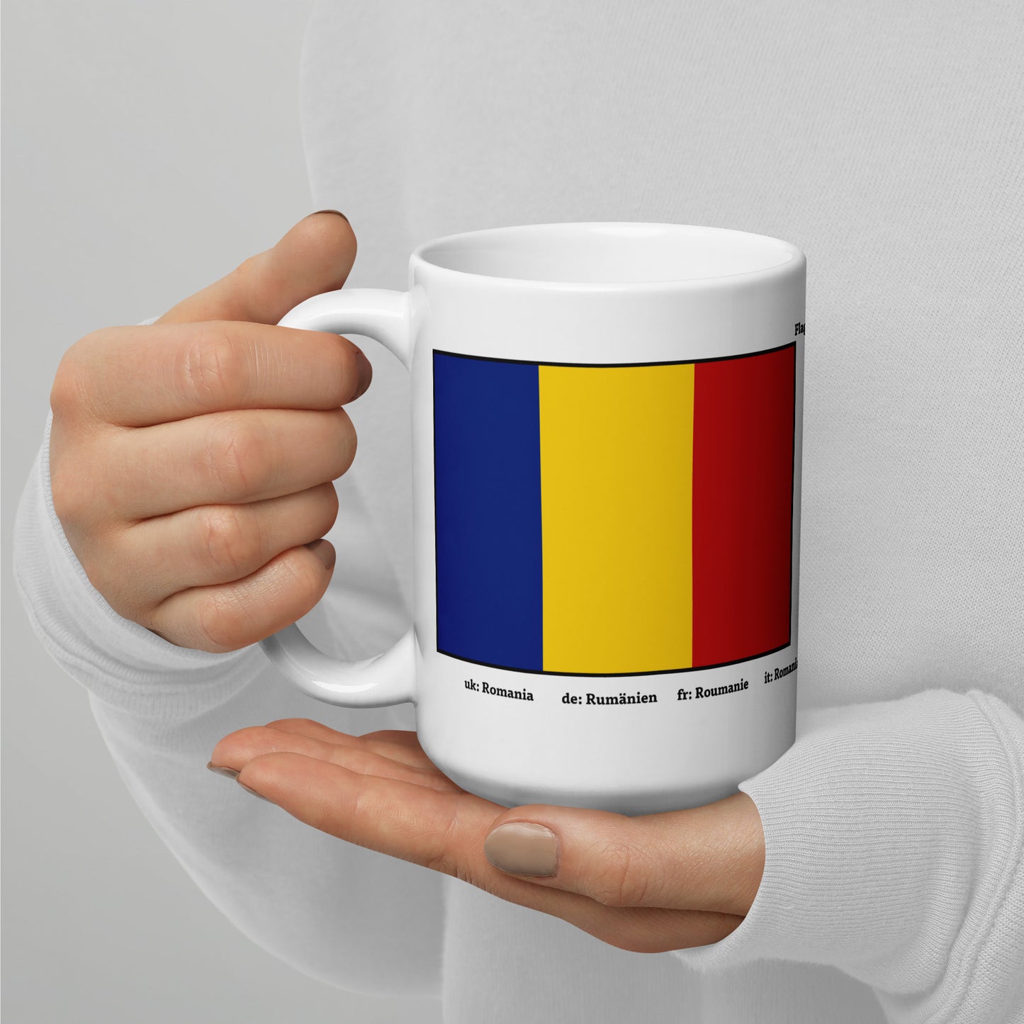 320ml, 440ml, 590ml Weiß glänzende Tasse Flaggen von Europa 06 Rumänien