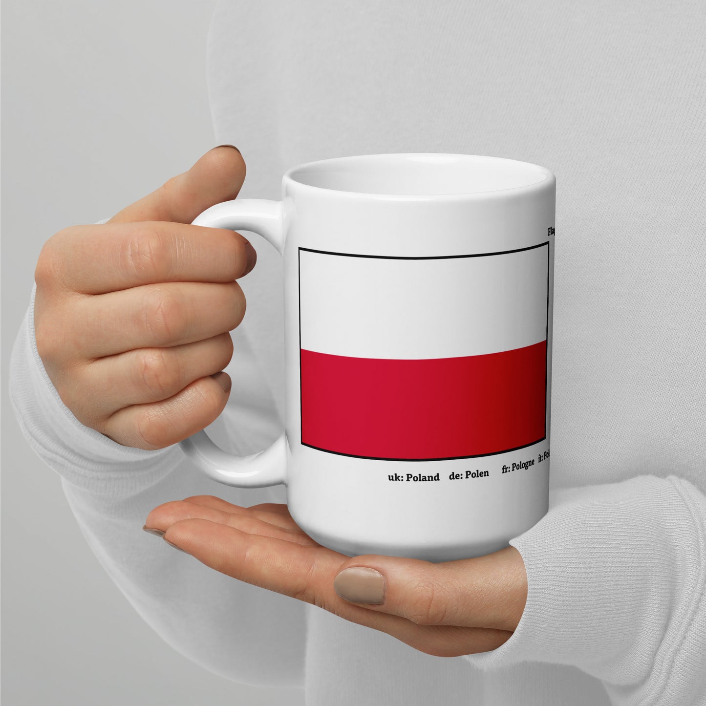 320ml, 440ml, 590ml Weiß glänzende Tasse Flaggen von Europa 02 Polen