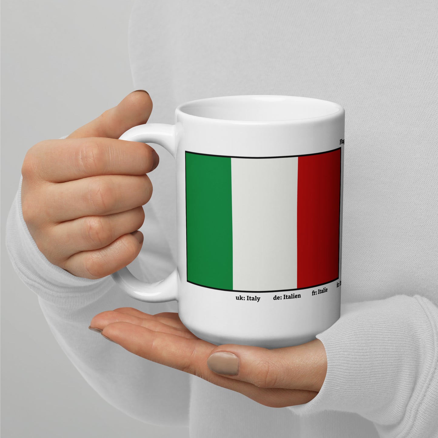 320ml, 440ml, 590ml Weiß glänzende Tasse Flaggen von Europa 01 Italien