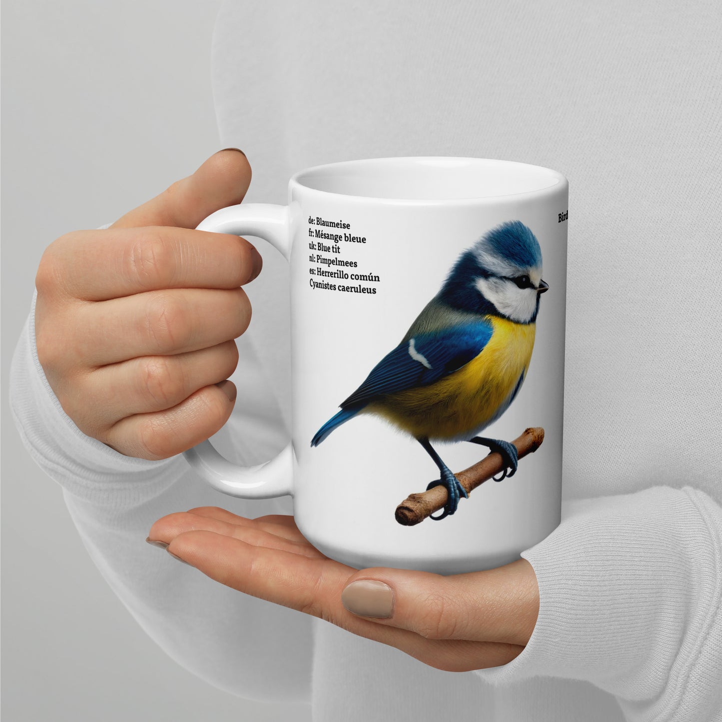 440ml White glossy mug Birds of Europe 02 Blue tit and Great tit