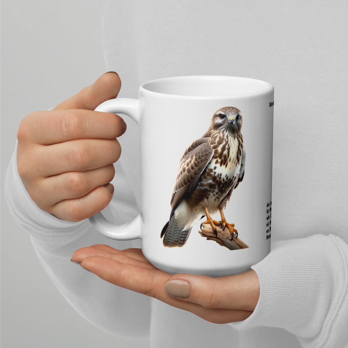 440ml White glossy mug Birds of Europe 07 Buzzard