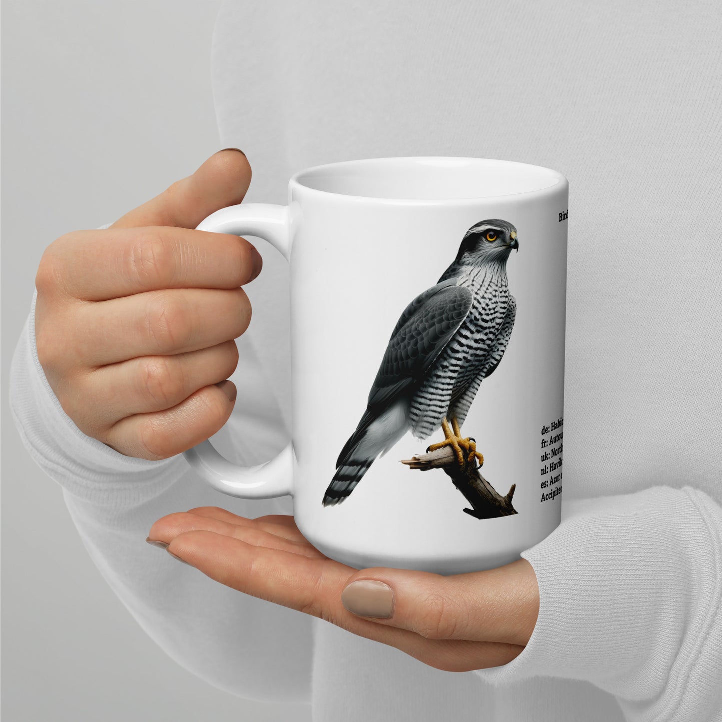 440ml White glossy mug Birds of Europe 09 Goshawk