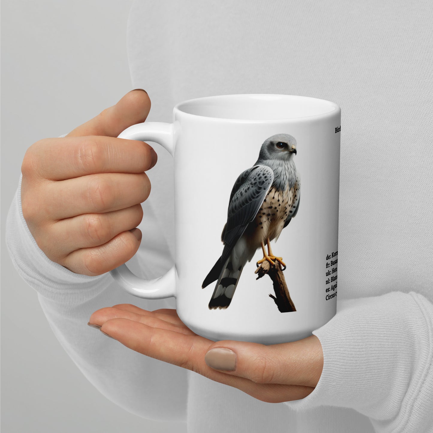 440ml White glossy mug Birds of Europe 14 Hen Harrier