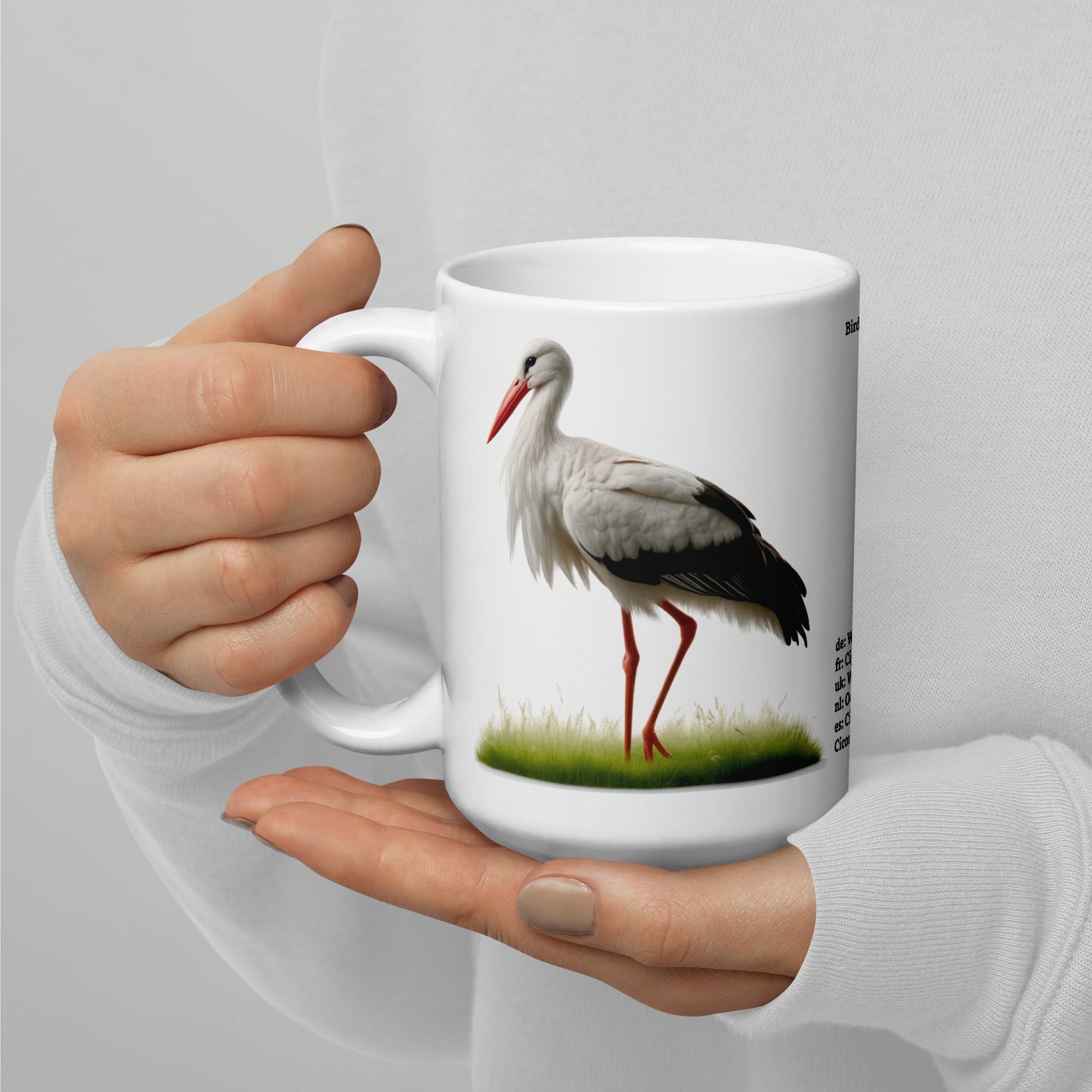 440ml White glossy mug Birds of Europe 16 White stork