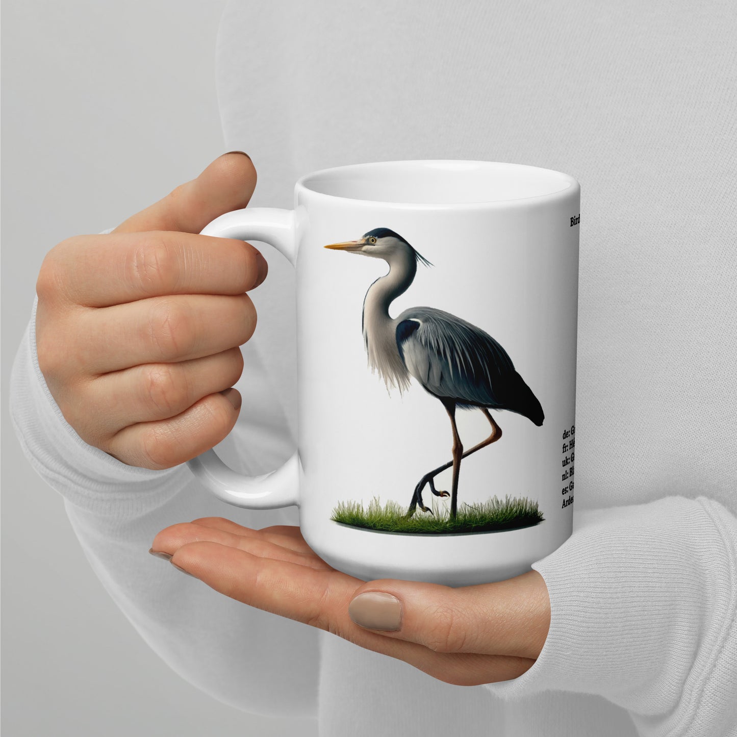 440ml White glossy mug Birds of Europe 17 Grey Heron