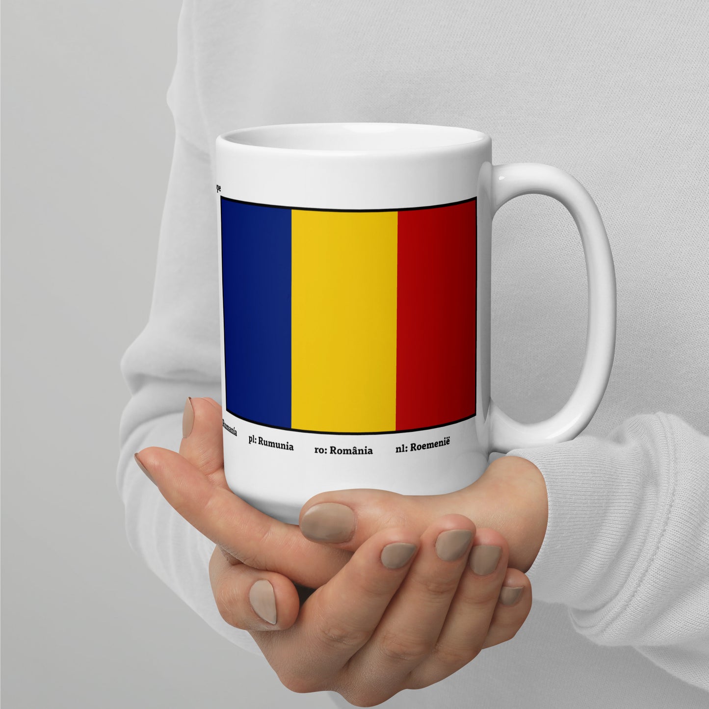 320ml, 440ml, 590ml Weiß glänzende Tasse Flaggen von Europa 06 Rumänien