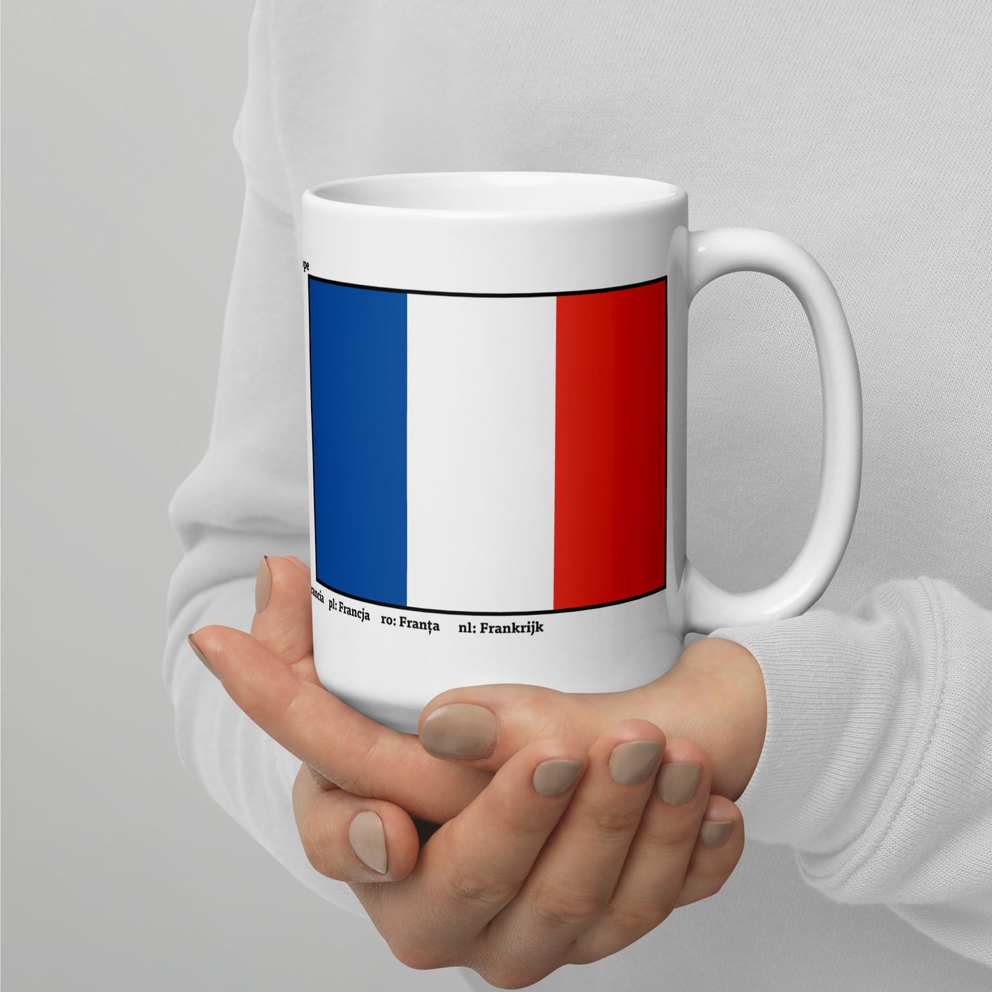 320ml, 440ml, 590ml Weiß glänzende Tasse Flaggen von Europa 04 Frankreich