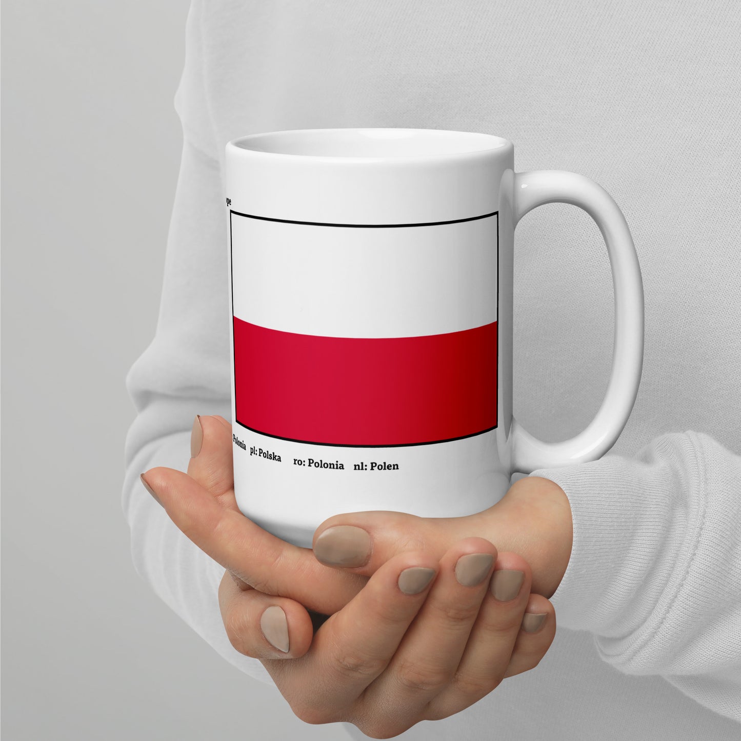 320ml, 440ml, 590ml Weiß glänzende Tasse Flaggen von Europa 02 Polen