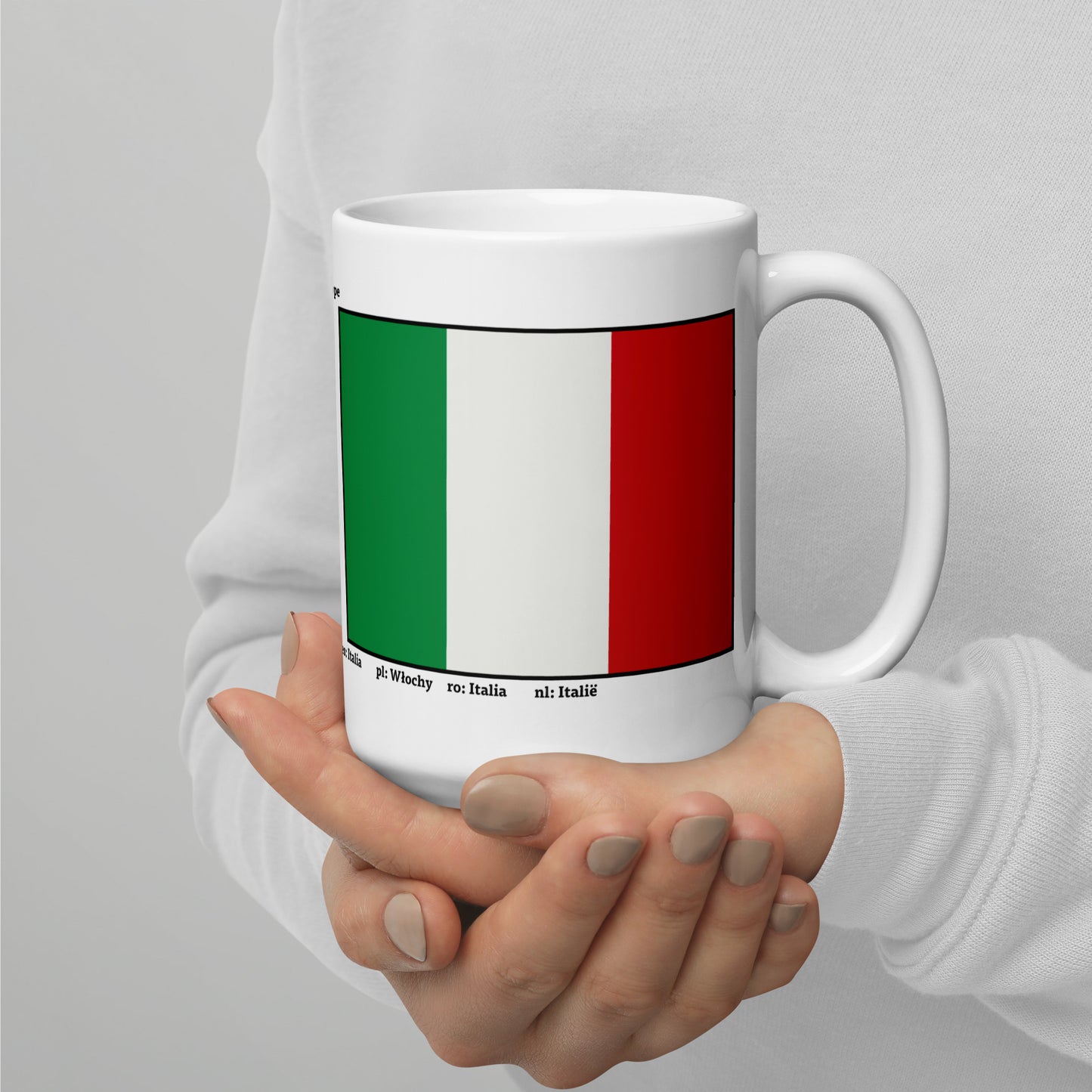 320ml, 440ml, 590ml Weiß glänzende Tasse Flaggen von Europa 01 Italien