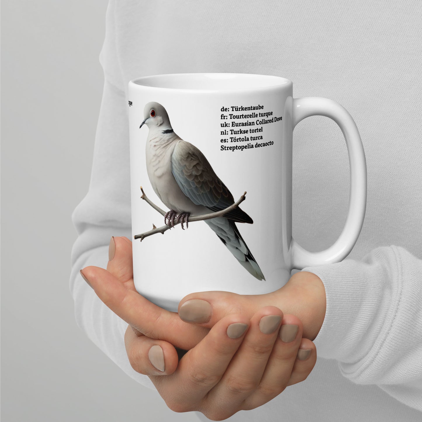 440ml White glossy mug Birds of Europe 04 Coal tit and Collared Dove