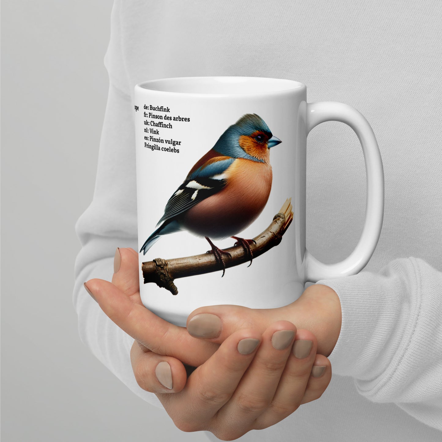 440ml White glossy mug Birds of Europe 06 Starling and Chaffinch