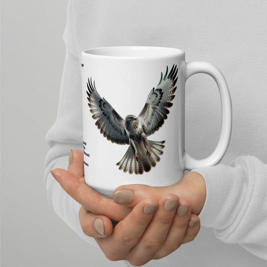 440ml White glossy mug Birds of Europe 07 Buzzard