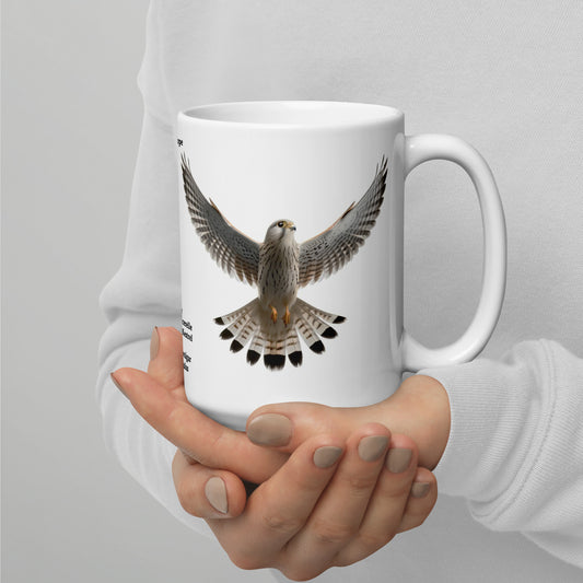 440ml White glossy mug Birds of Europe 08 Kestrel