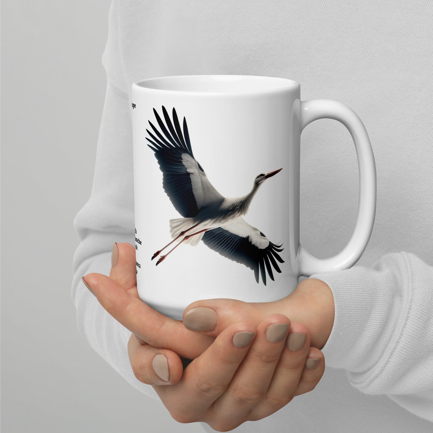 440ml White glossy mug Birds of Europe 16 White stork