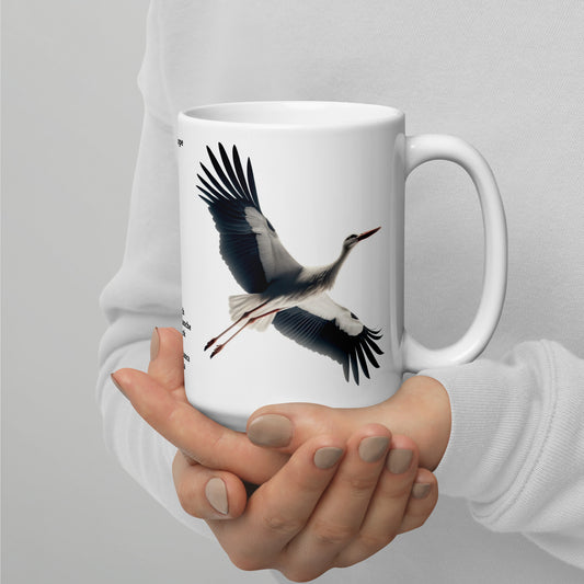 440ml White glossy mug Birds of Europe 16 White stork