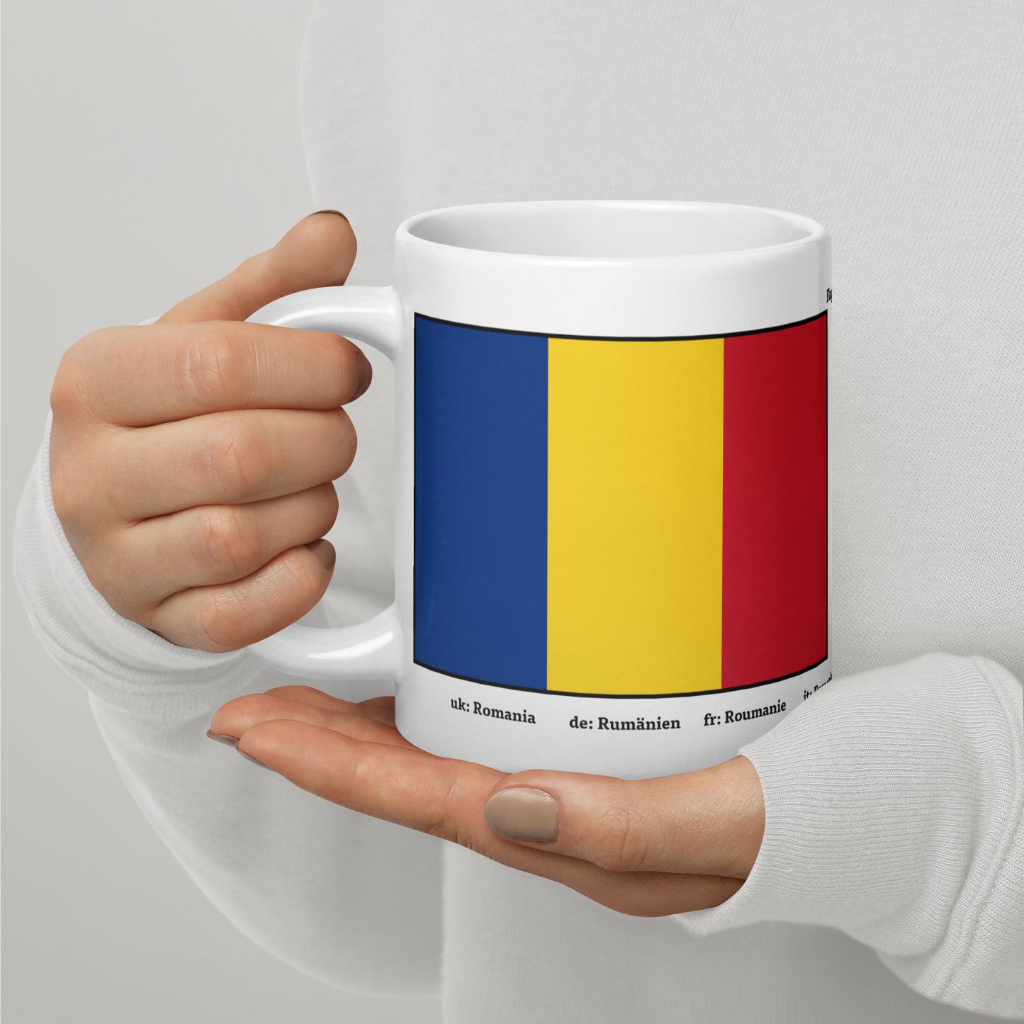 320ml, 440ml, 590ml Weiß glänzende Tasse Flaggen von Europa 06 Rumänien