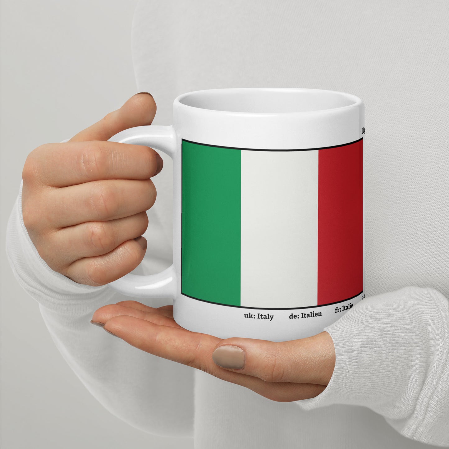 320ml, 440ml, 590ml Weiß glänzende Tasse Flaggen von Europa 01 Italien