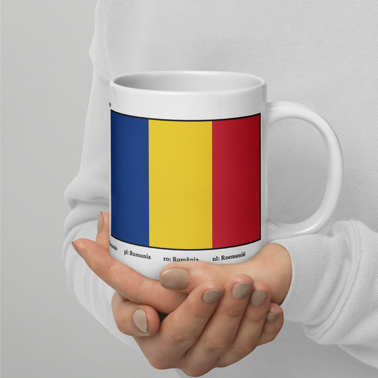 320ml, 440ml, 590ml Weiß glänzende Tasse Flaggen von Europa 06 Rumänien