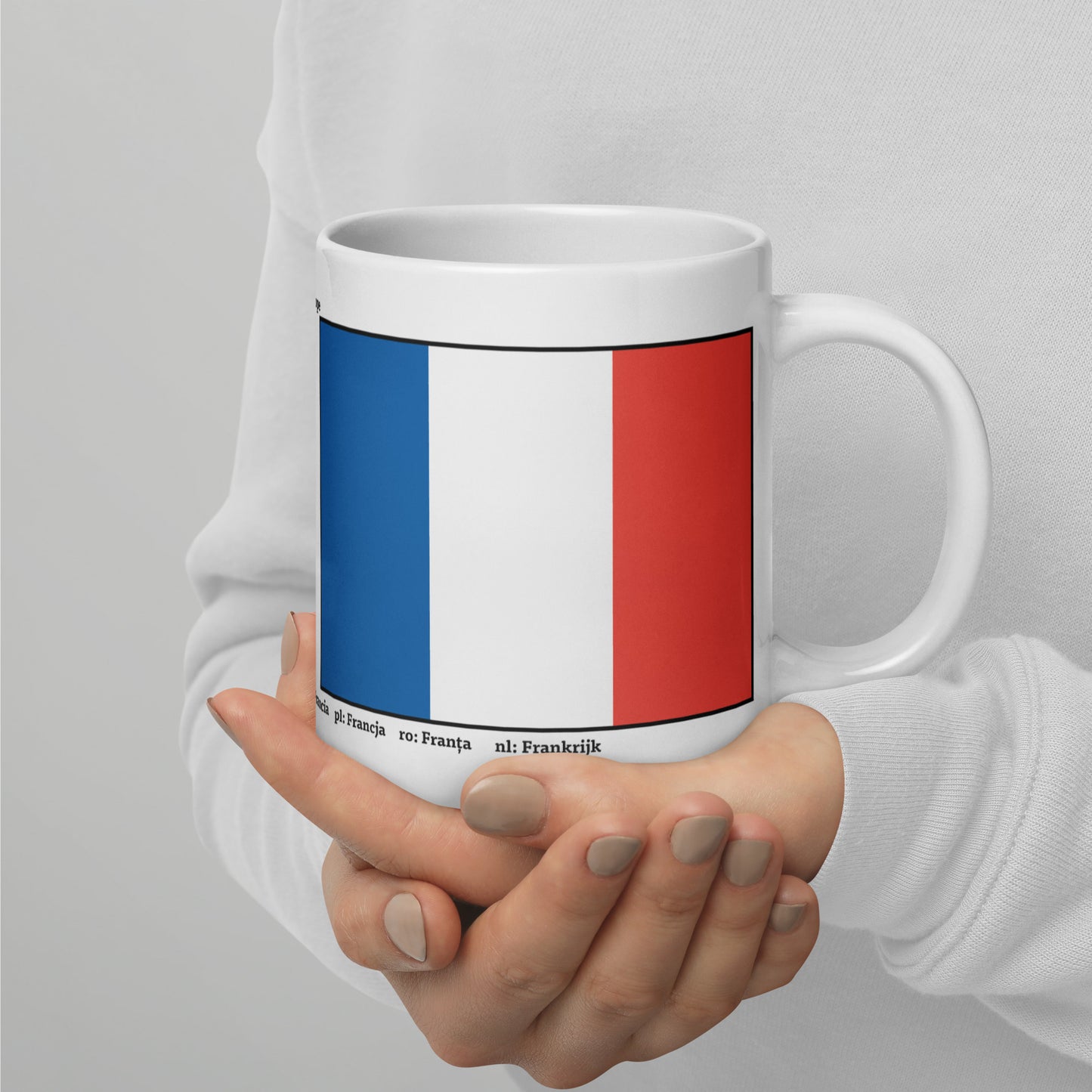 320ml, 440ml, 590ml Weiß glänzende Tasse Flaggen von Europa 04 Frankreich