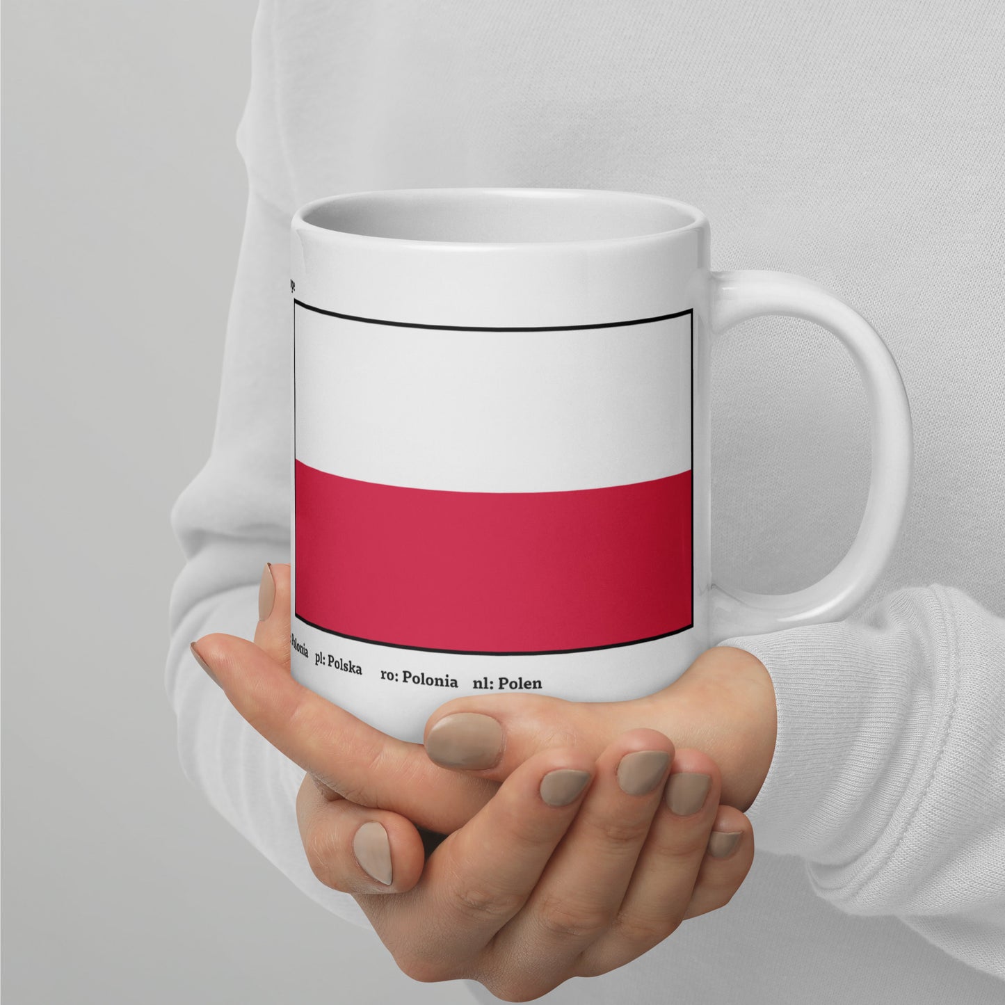 320ml, 440ml, 590ml Weiß glänzende Tasse Flaggen von Europa 02 Polen